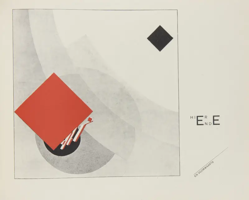 Suprematisk uppbyggnad av två kvadratiska element i 6 konstruktioner, pl. 1 av El Lissitzky