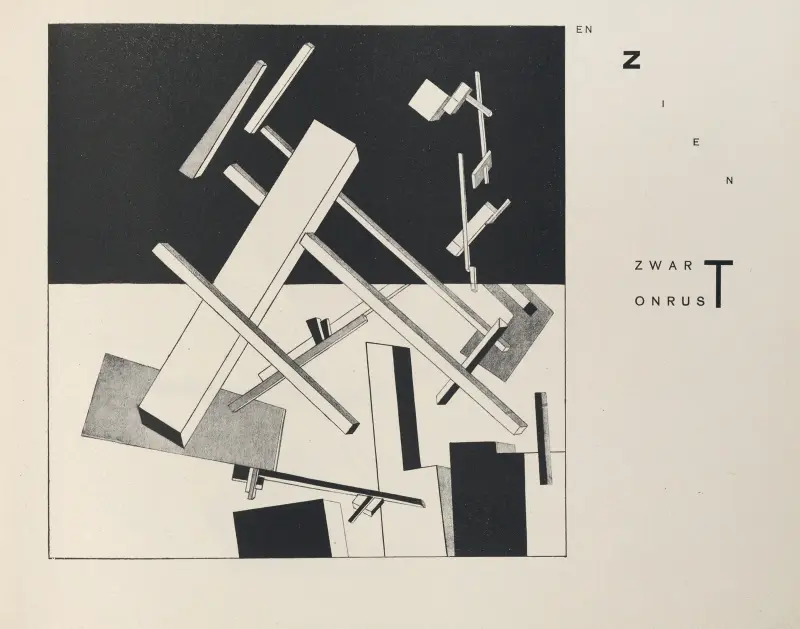 Suprematische Gestaltung von zwei Grundformen in sechs Konstruktionen, Taf. 6 von El Lissitzky