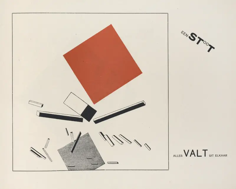Suprematisk utsaga om två kvadrater i 6 konstruktioner Pl. 9 av El Lissitzky