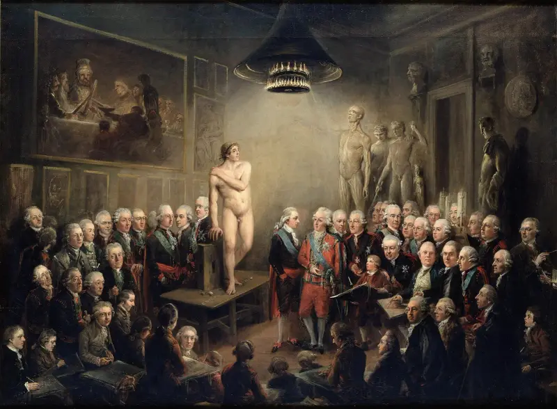 Gustav III.s Besuch der Königlichen Kunstakademie von Elias Martin