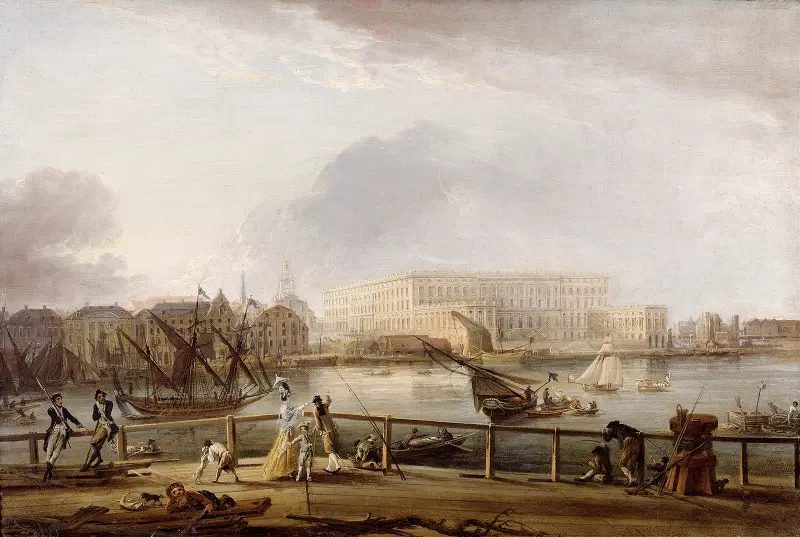 Vy över Stockholms slott från Skeppsholmsbron av Elias Martin