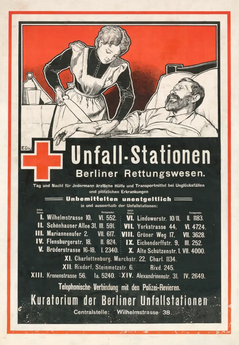 Olycksstation för Berlins räddningsväsende. Dag och natt för alla läkarhjälp av Emil Doepler