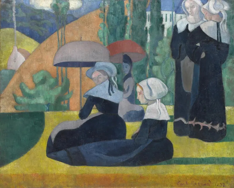 Breton Women with Umbrellas av Emile Bernard