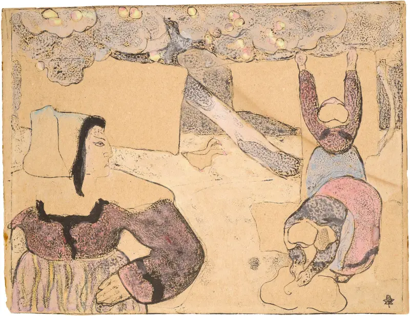 Bretonin, die Wäsche aufhängt, Blatt aus Bretonnerie von Emile Bernard