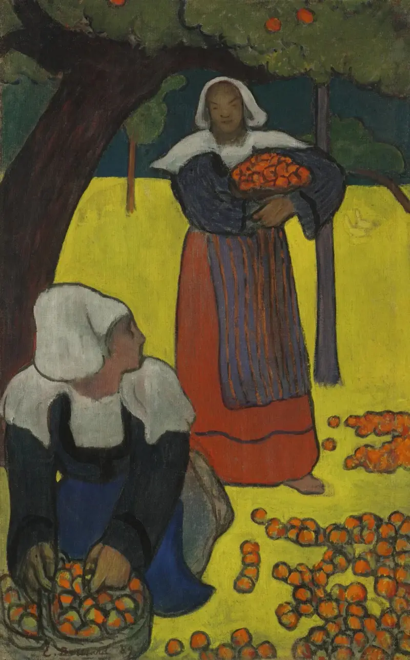 Bretonska kvinnor som plockar äpplen av Emile Bernard