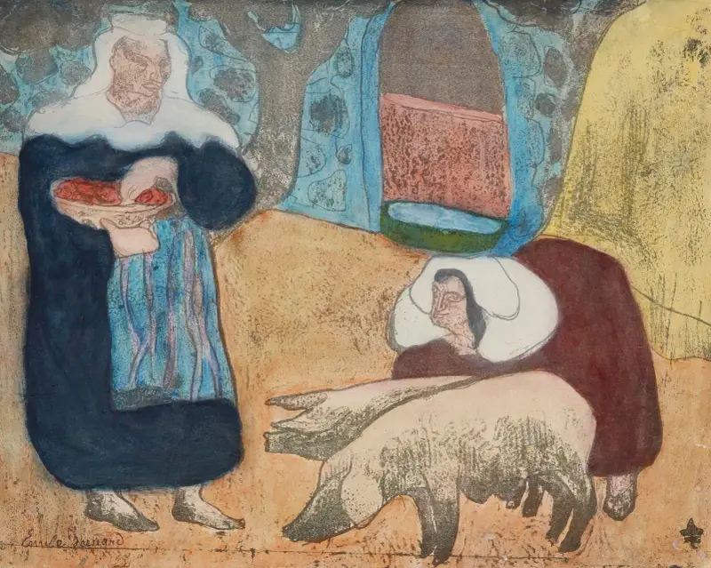 Kvinnor med grisar av Emile Bernard