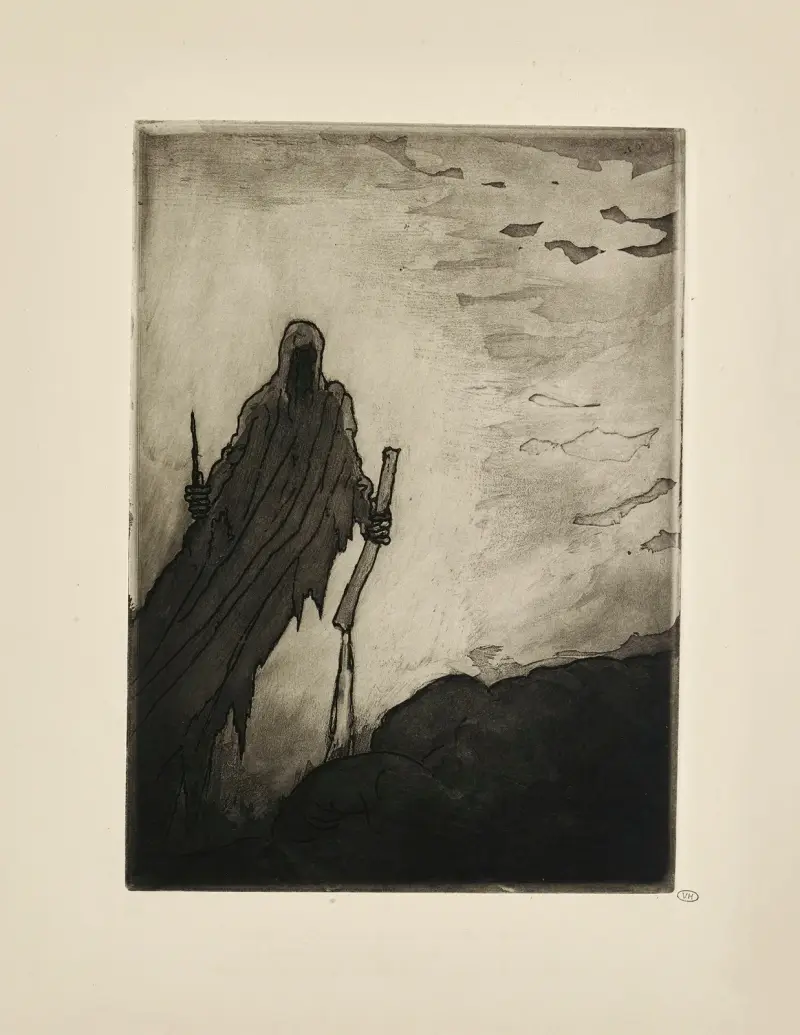 Nr 11 – Då slöjan gled åt sidan visade sig i två händer en käpp, en sten uppryckt från vägen, därefter en lång ... av Emile Bernard