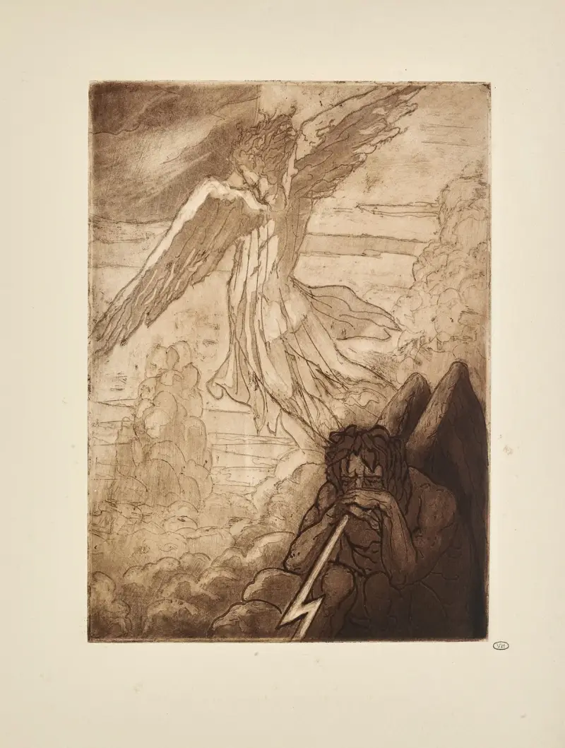 Nr 45 – Och ängeln Frihet, som ett slungat skott, for iväg och såg den dunkla, runda sfären växa av Emile Bernard