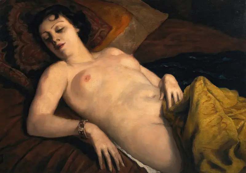 Liggande naken med armband av Emile Bernard