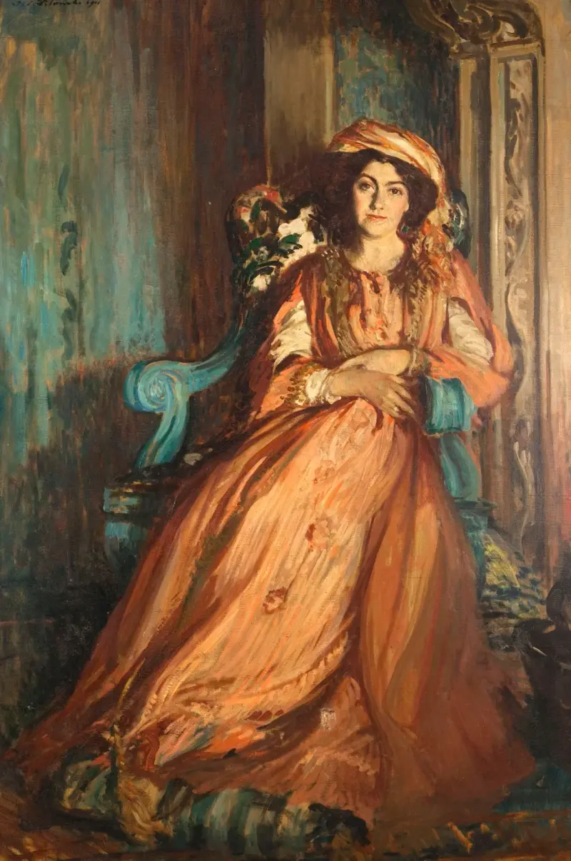 Portrait de Mabel Dodge à la Villa Curonia av Jacques-Émile Blanche
