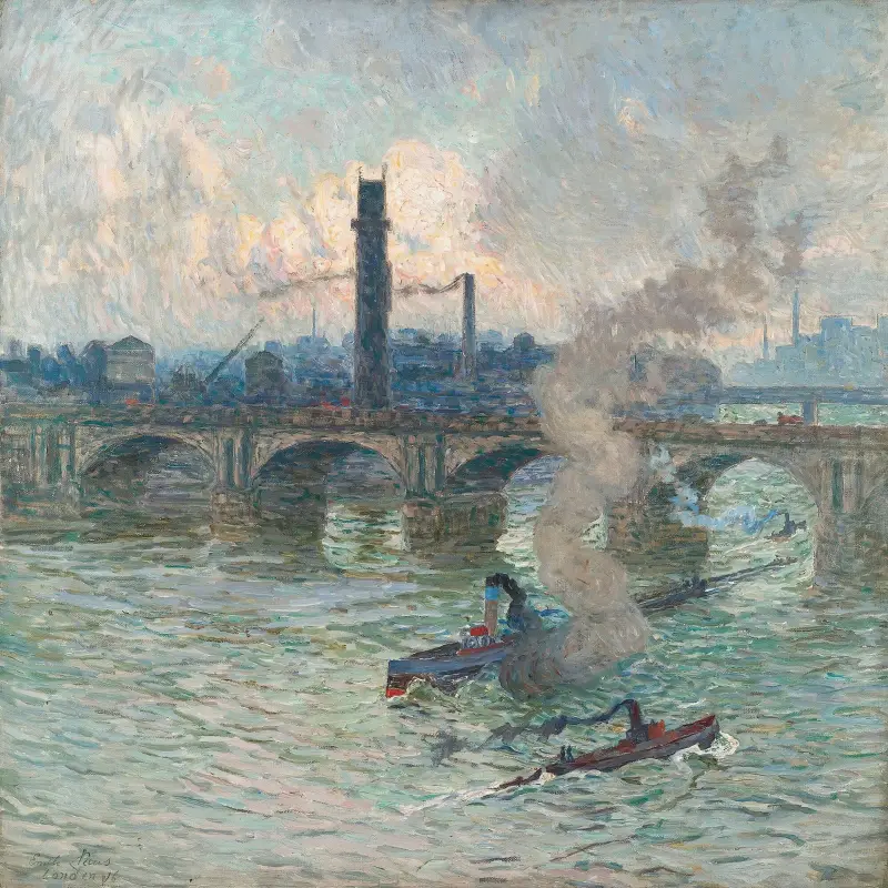 Brume, vapeur et fumée sur la Tamise av Emile Claus