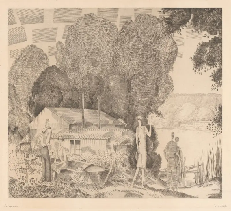 Figur vid ett hus vid vattnet av Jean-Émile Laboureur