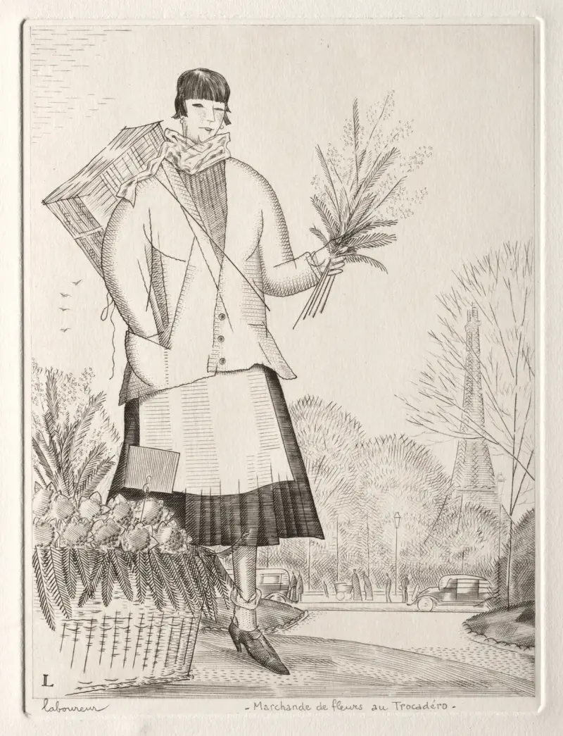 Blomsterförsäljerska vid Trocadéro av Jean-Émile Laboureur