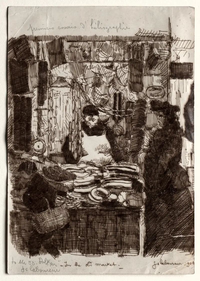 På den gamla marknaden av Jean-Émile Laboureur