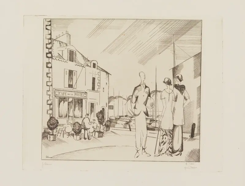 Le café sur le port av Jean-Émile Laboureur