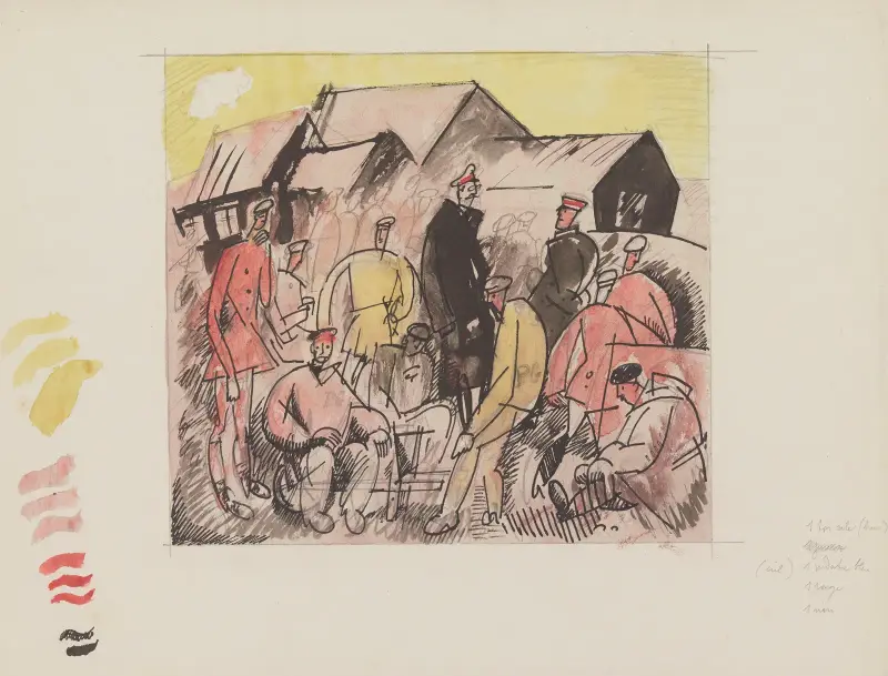 Sans titre – (Assemblée d’hommes (soldats ) av Jean-Émile Laboureur
