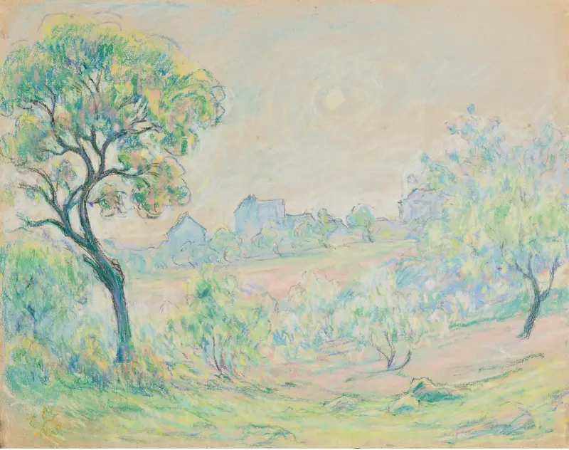 Paysage avec maisons au fond av Claude-Émile Schuffenecker