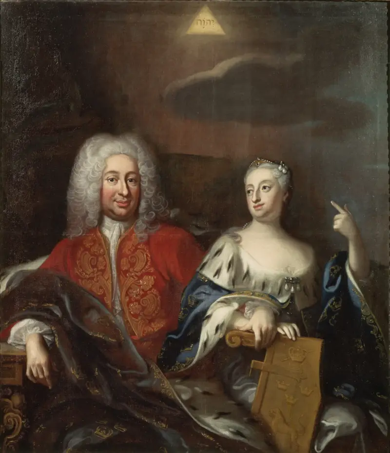 Fredrik I, 1676–1751, kung av Sverige, och hans gemål Ulrika Eleonora den yngre, 1688–1741, drottning av Sverige av Georg Engelhard Schröder