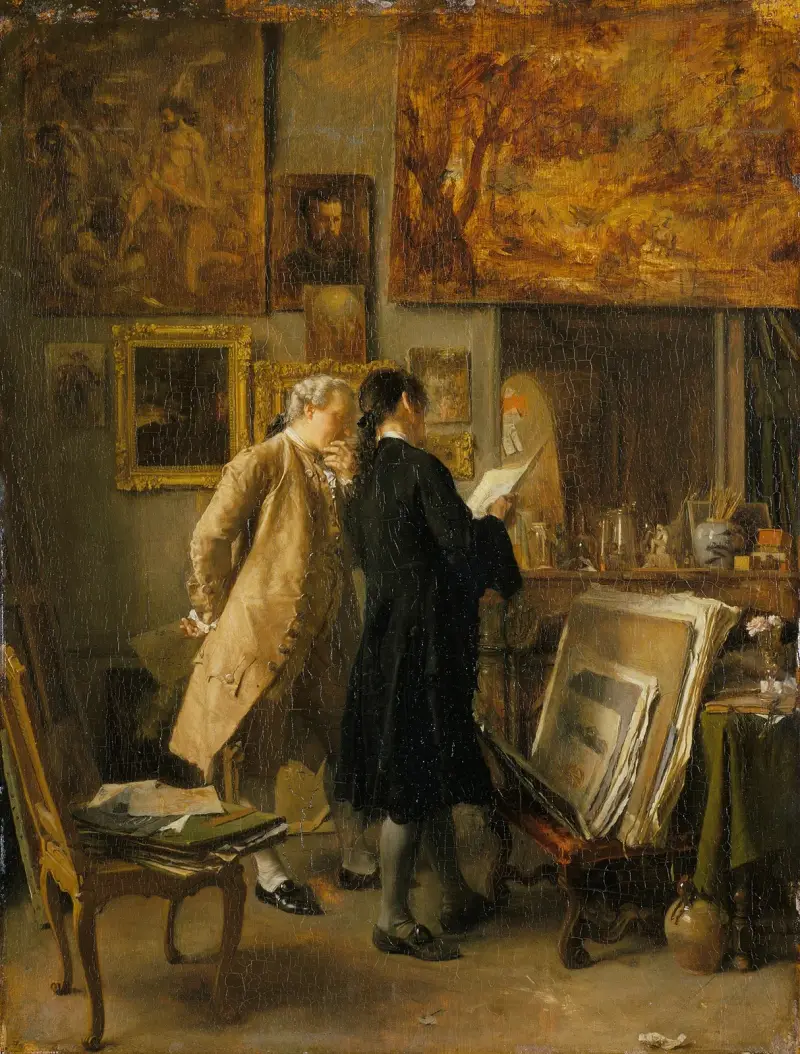 En konstnär visar sitt verk av Ernest Meissonier