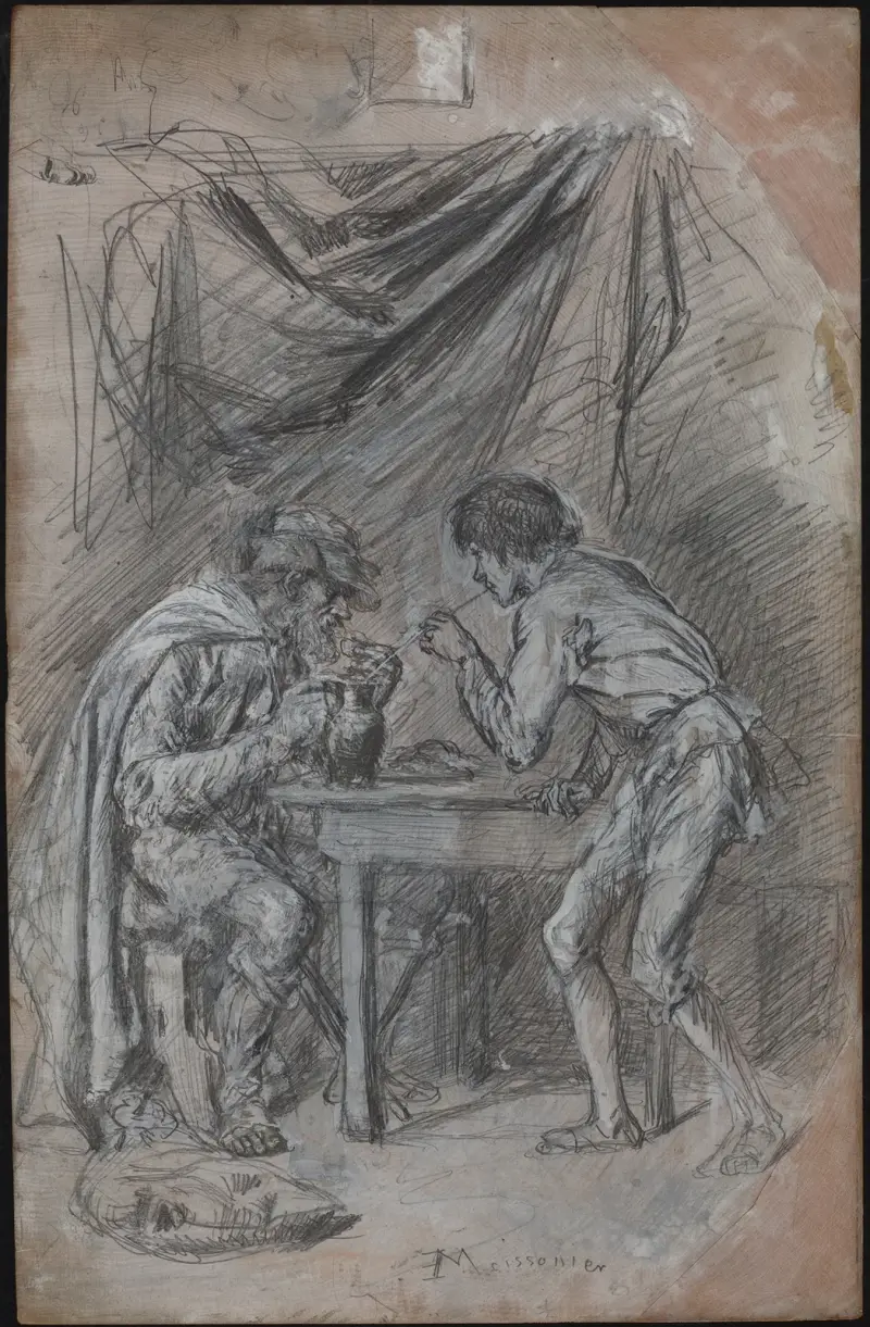 Lazarillo de Tormes stjäl dryck från en blind man av Ernest Meissonier