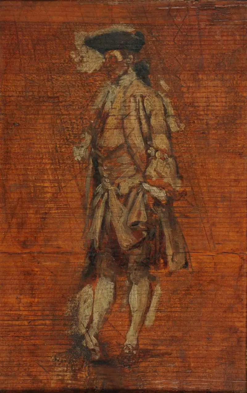 Stående figur i Ludvig XV-dräkt (skiss till Boulespelarna) av Ernest Meissonier