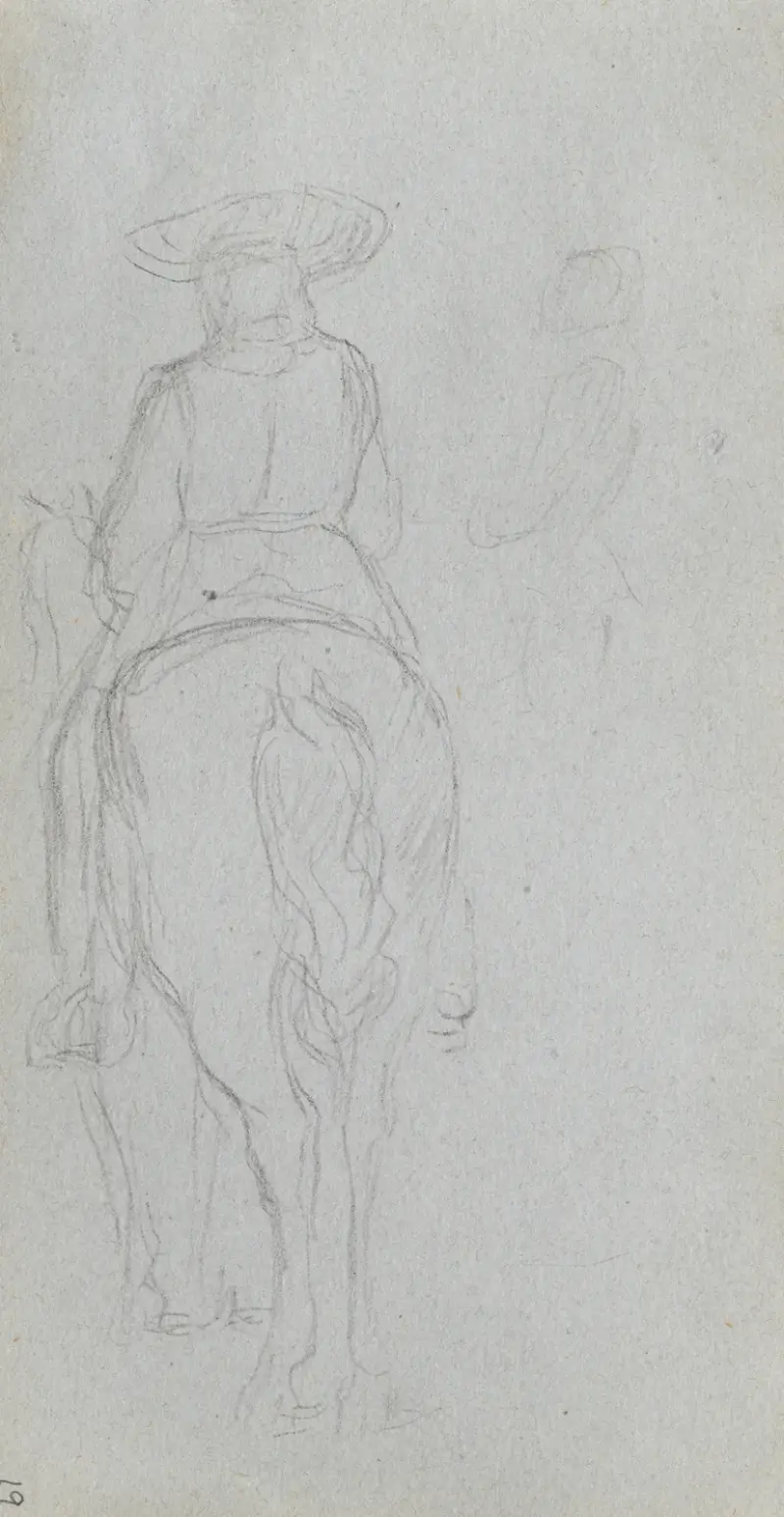 Studie av en figur till häst sedd bakifrån av Ernest Meissonier