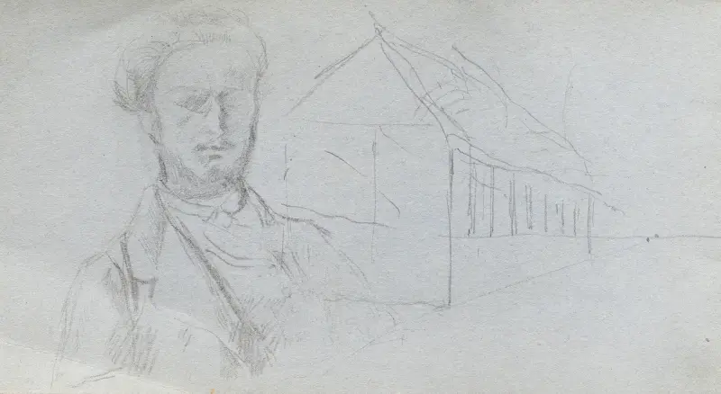 Studie av figur, byggnad av Ernest Meissonier