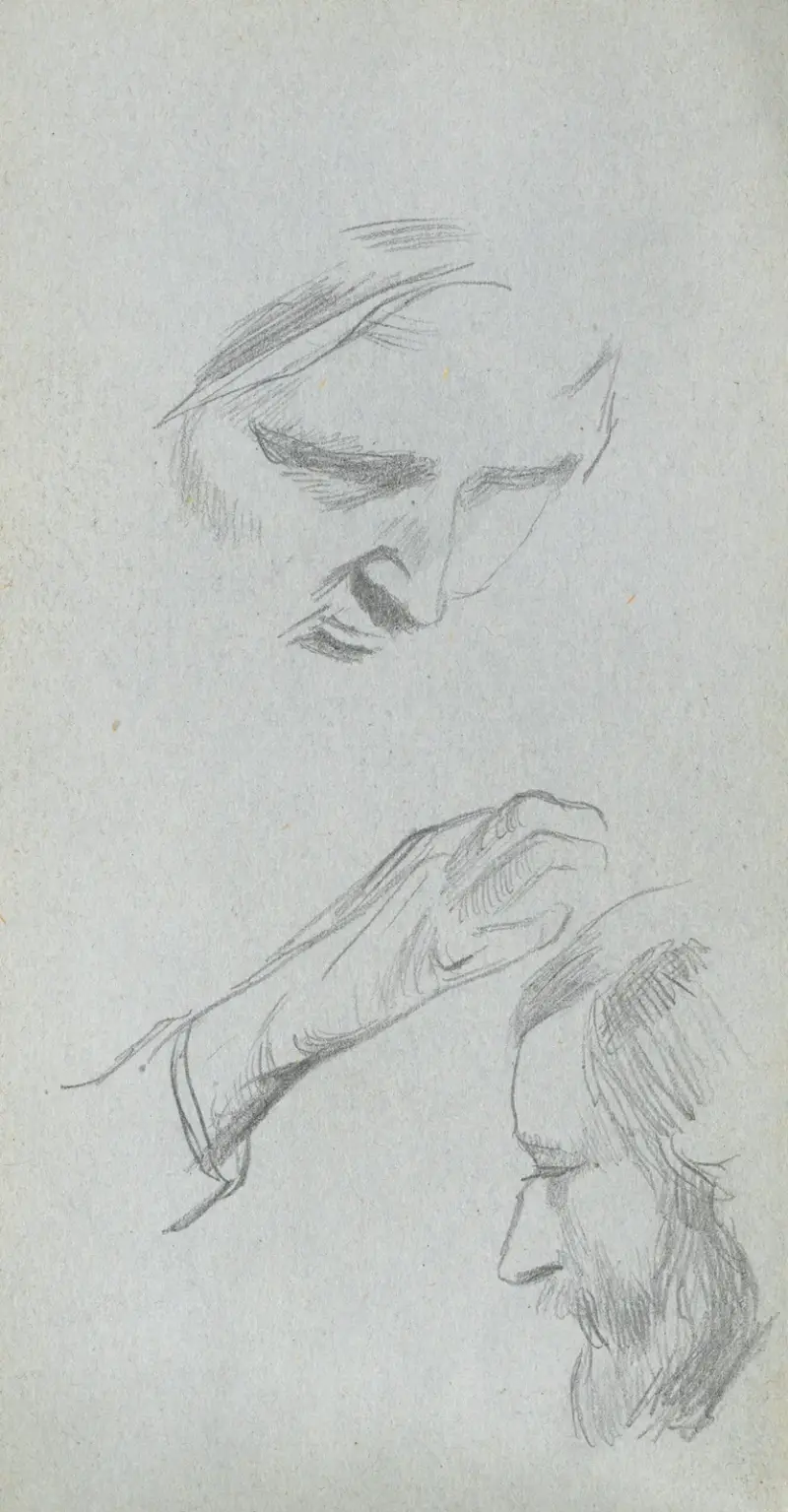 Studie av två ansikten och en hand av Ernest Meissonier