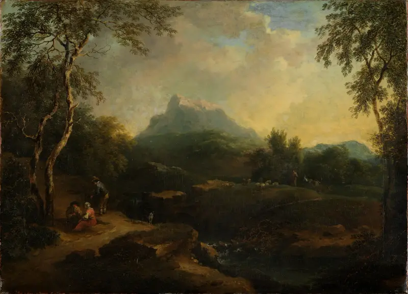 Bergige Landschaft mit Bach av Christian Wilhelm Ernst Dietrich