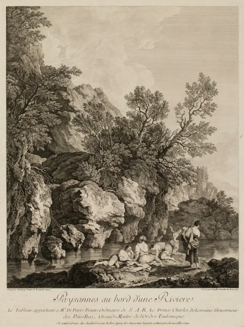 Peasant Women by a River av Christian Wilhelm Ernst Dietrich