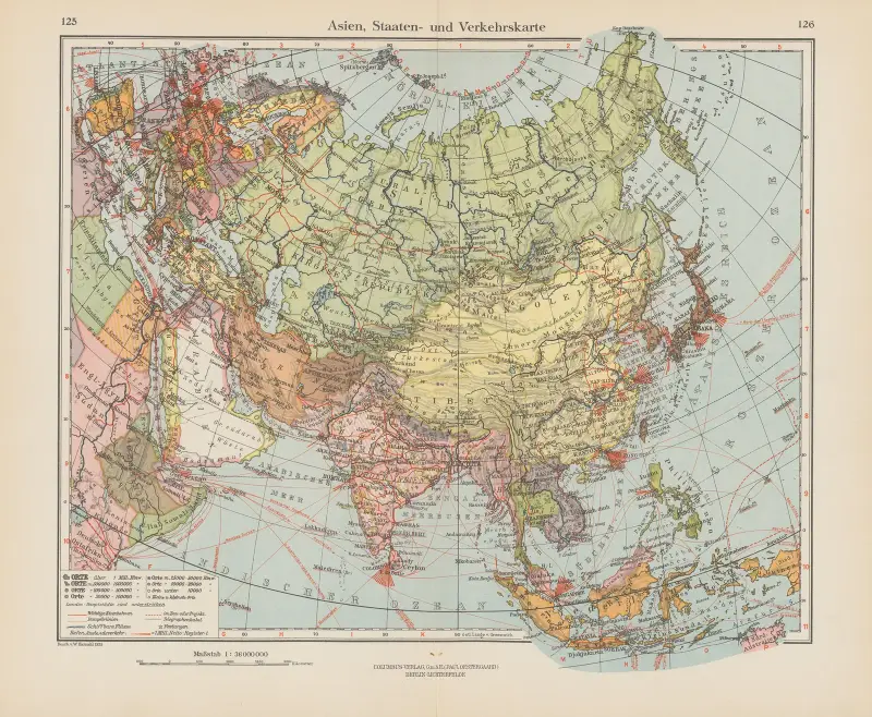 Asien, stater och trafikkarta av Ernst Friedrich