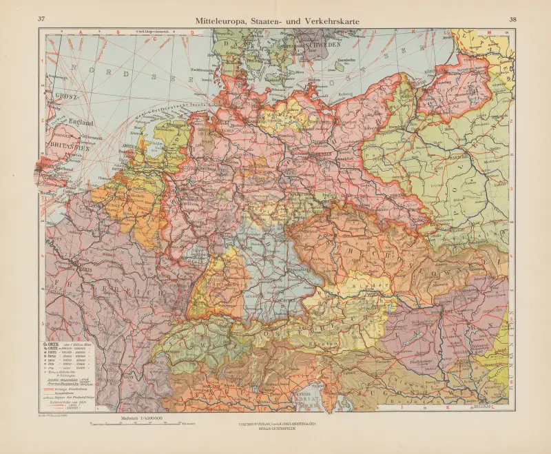 Mitteleuropa, Staaten- und Verkehrskarte av Ernst Friedrich