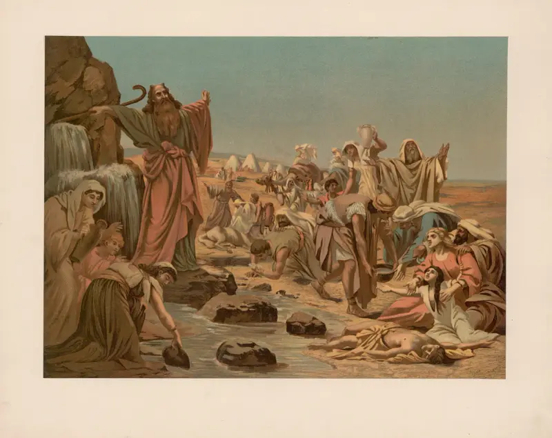 Moses strikes water from the rock av Ernst Pessler