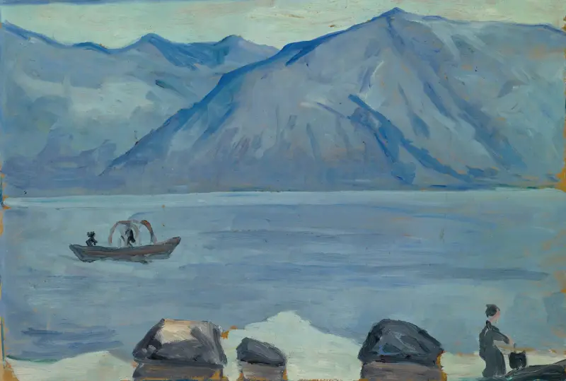 At the Beach of the Lake of Lugano av Ernst Schiess