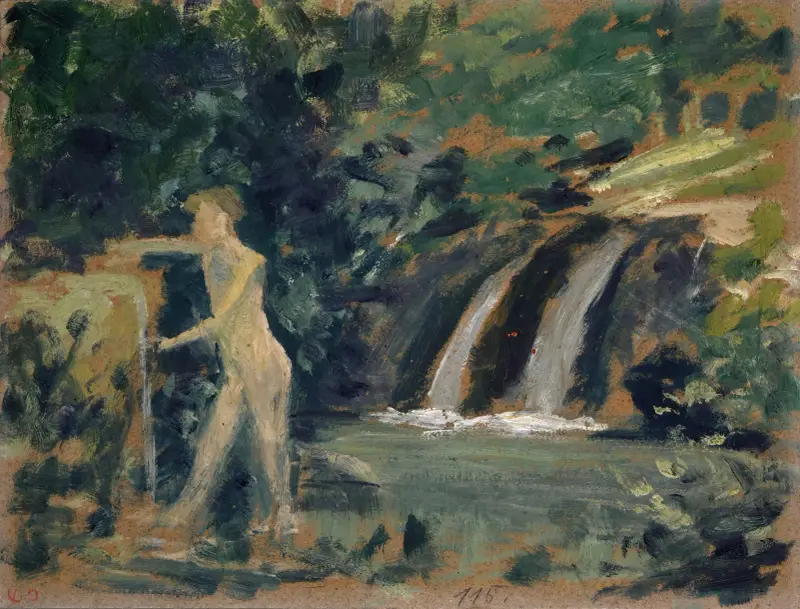 Bathing Boy in a River in the Woods av Ernst Schiess