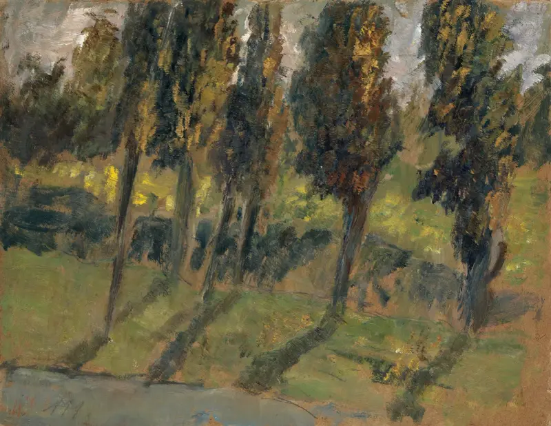 Herbstliche Bäume an Wasserlauf av Ernst Schiess