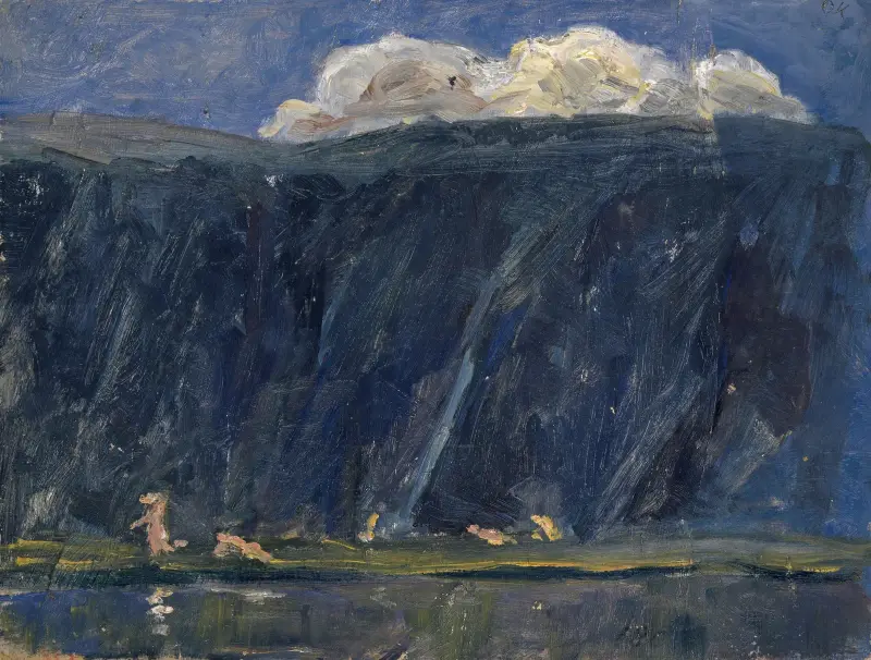 Mountain Lake with Nude Figures av Ernst Schiess