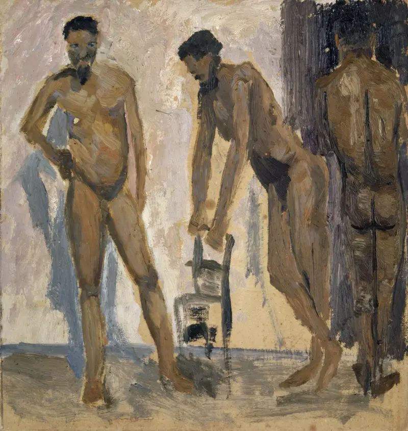 Tre svarta nakna män av Ernst Schiess