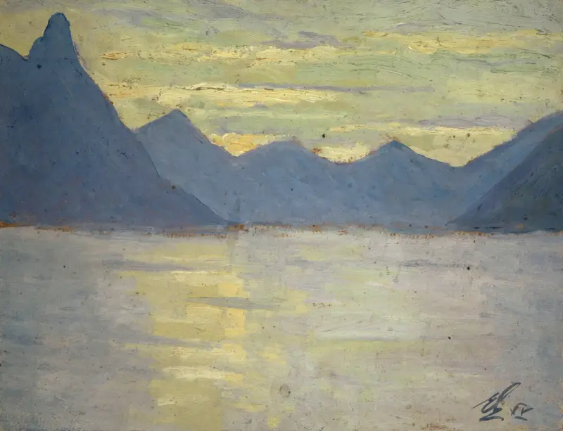 Blick über den Luganersee auf die Berge von Porlezza von Ernst Schiess