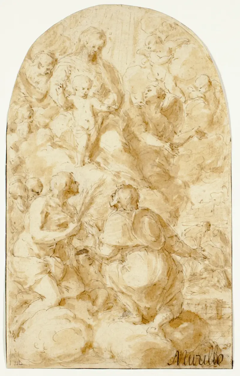 Jungfru Maria med Kristusbarnet i molnen av Bartolomé Estebán Murillo