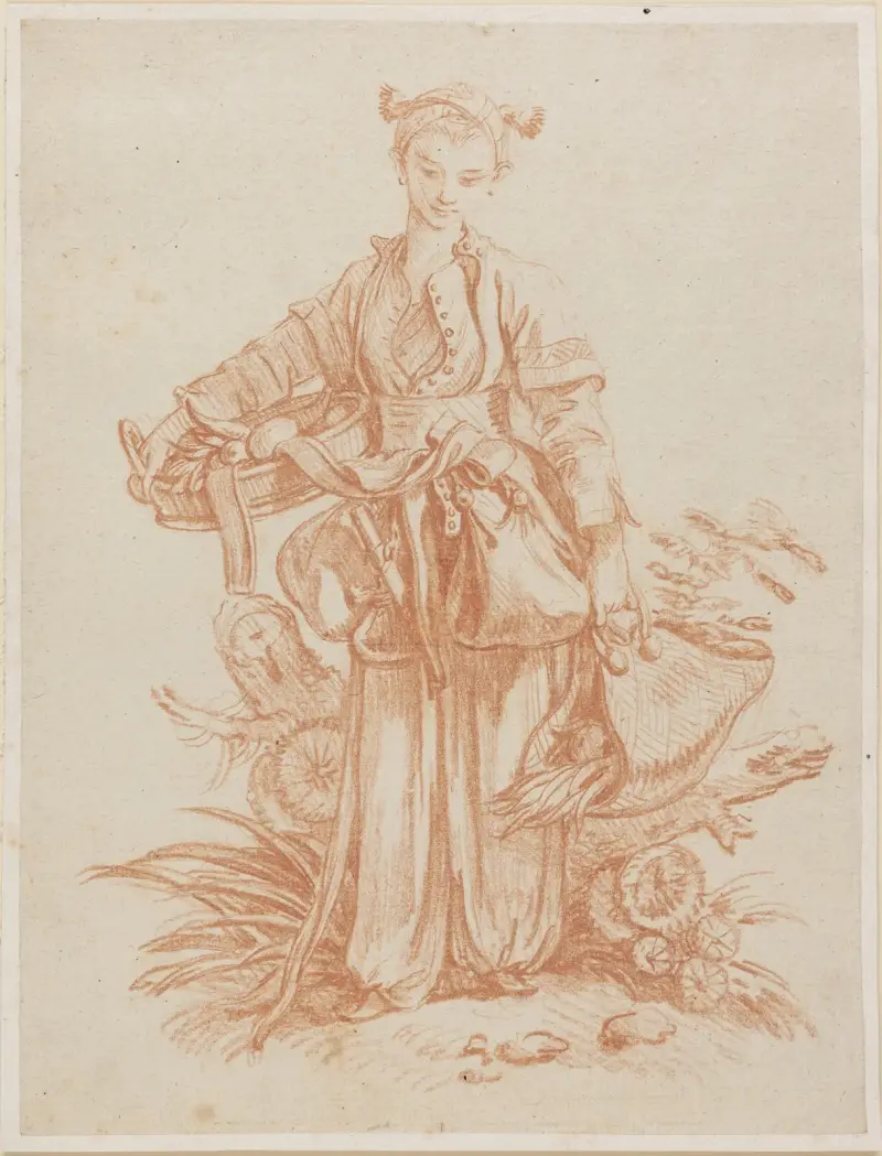En pige bærende kurv med grøntsager, kineseri av Jean-Etienne Liotard