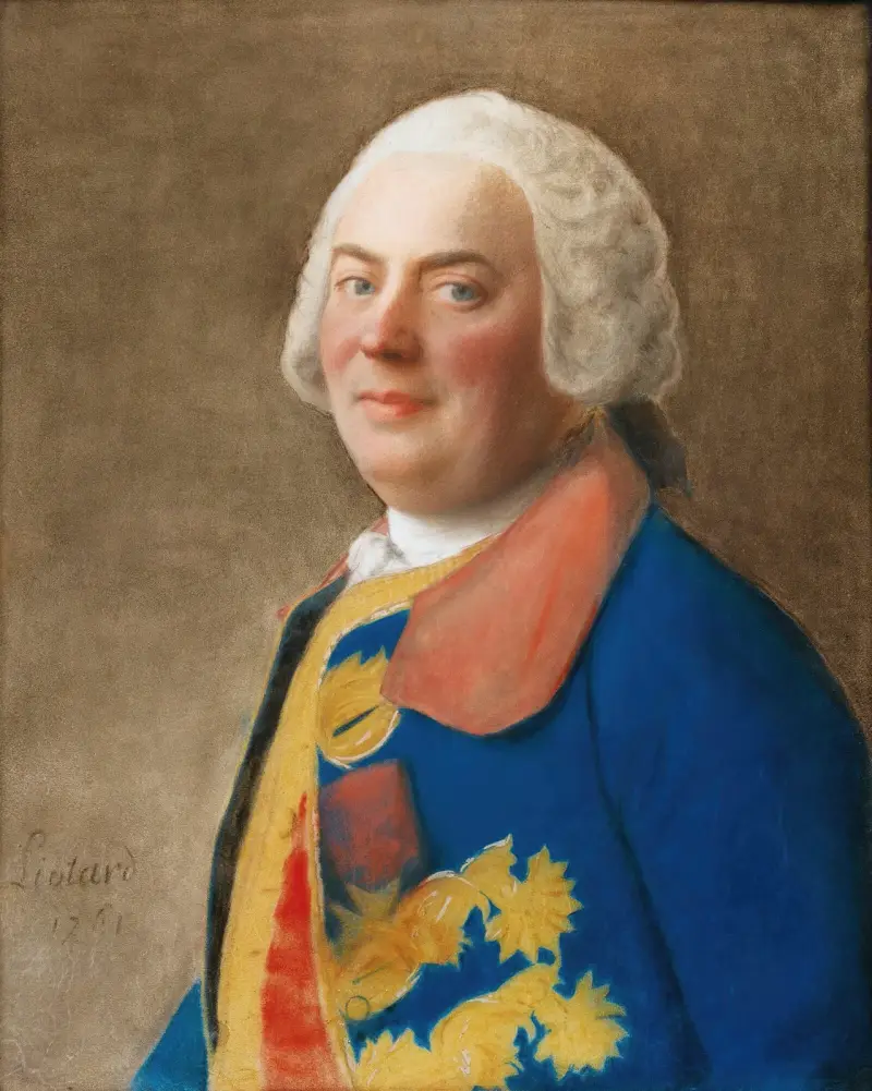 Portrait of an officer wearing the order of the Saint Esprit av Jean-Etienne Liotard