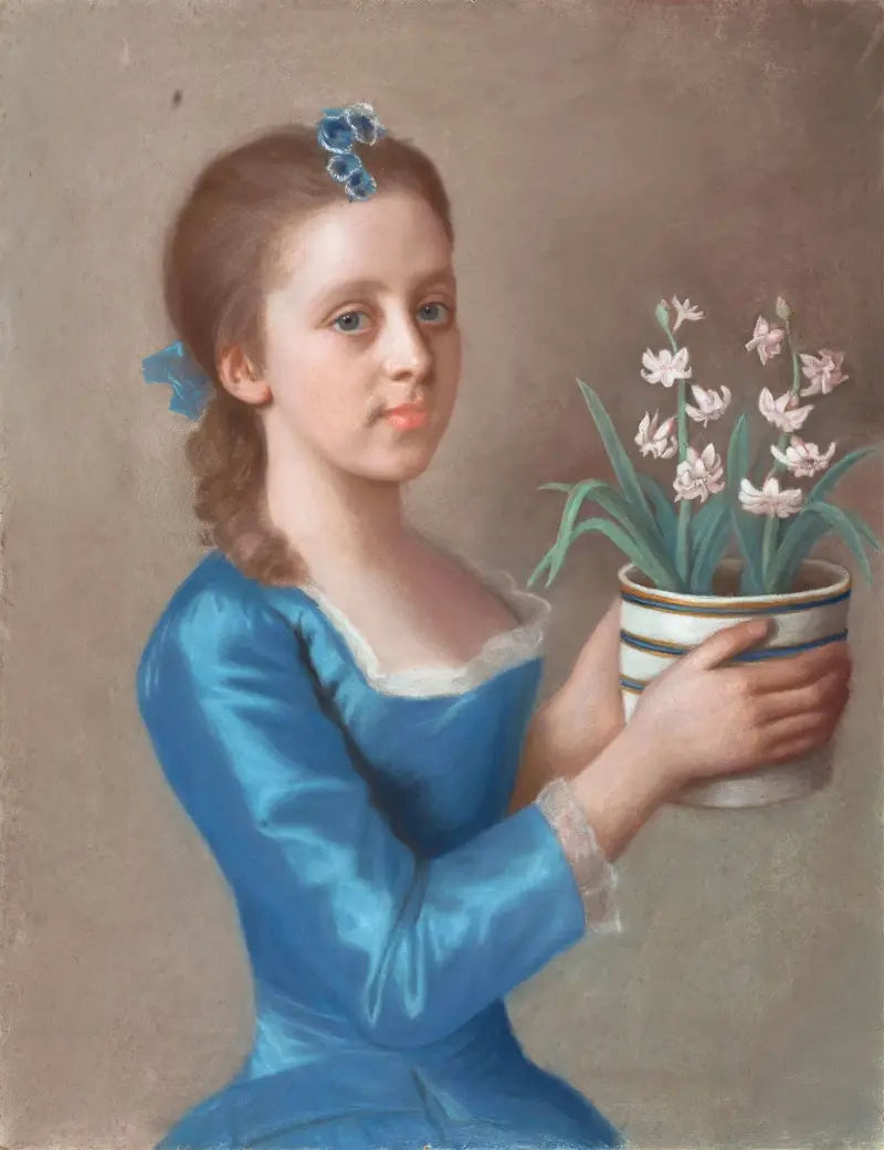 Young Girl Holding a Pot of Hyacinths av Jean-Etienne Liotard