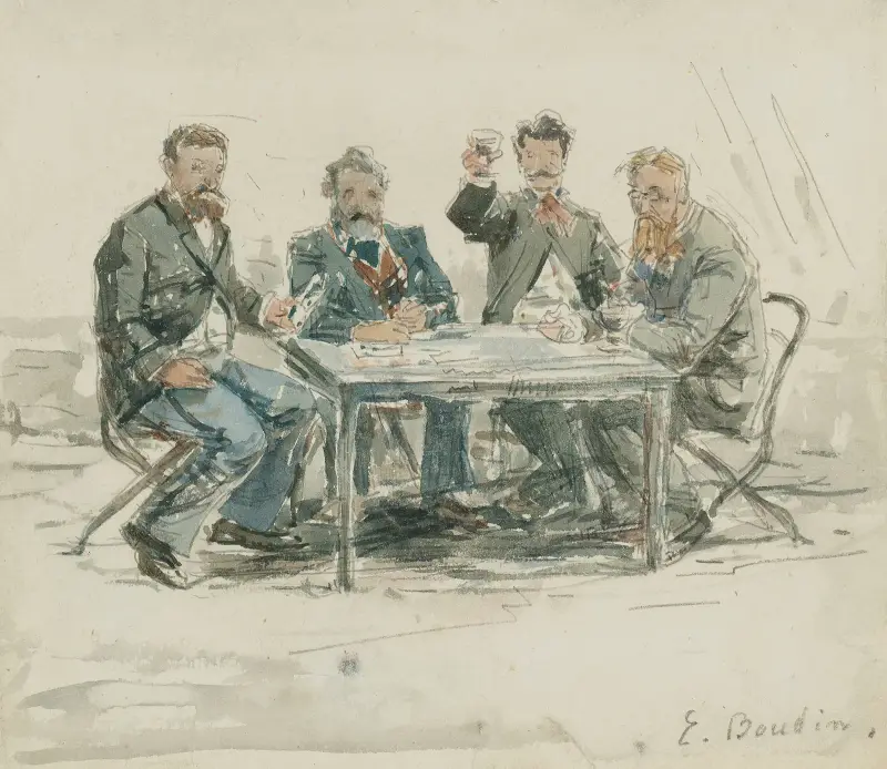 På gården Saint-Siméon (Jongkind, Émile van Marcke, Claude Monet och 'père Achard') av Eugène Boudin