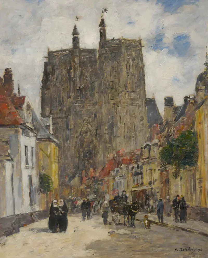 Abbeville, Rue Et Église Saint-Vulfran av Eugène Boudin