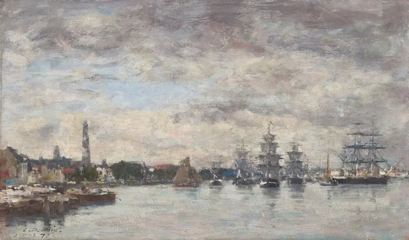 Antwerpen, båtar på Schelde av Eugène Boudin