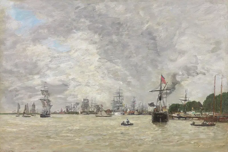 Båtar på Schelde vid Antwerpen av Eugène Boudin