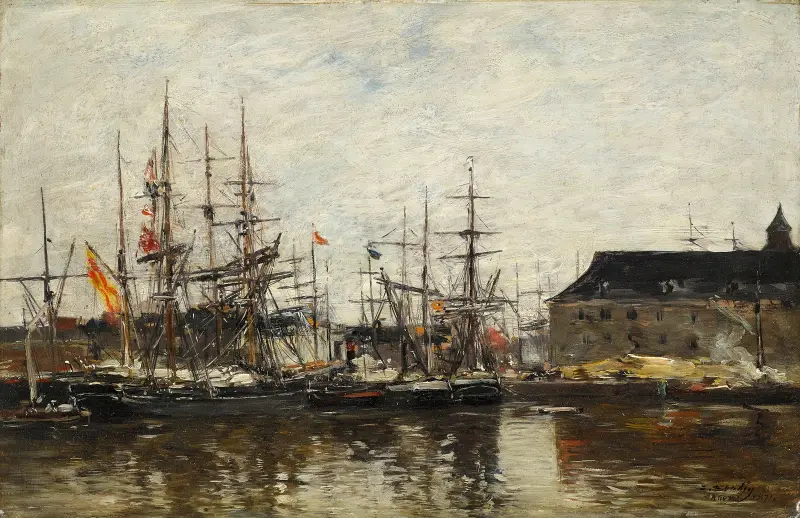 Antwerpen. Tre master vid kaj av Eugène Boudin