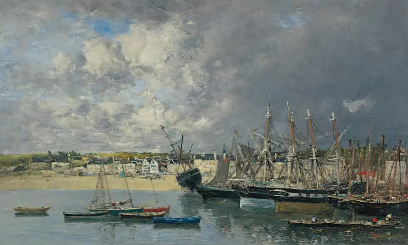 Vor Anker liegende Boote im Hafen, Portrieux von Eugène Boudin