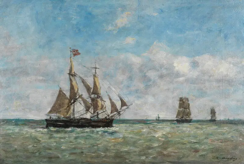Fiskebåtar utanför Trouville av Eugène Boudin